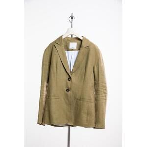 Tibi Green Linen Blazer with Rose Gold Zipper detail on Arms